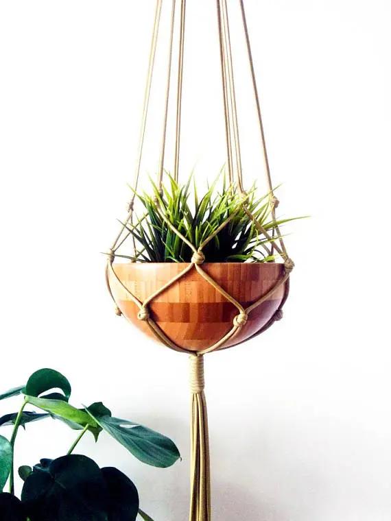 Macrame Plant Hanger, Hanging Planter Silver Simba