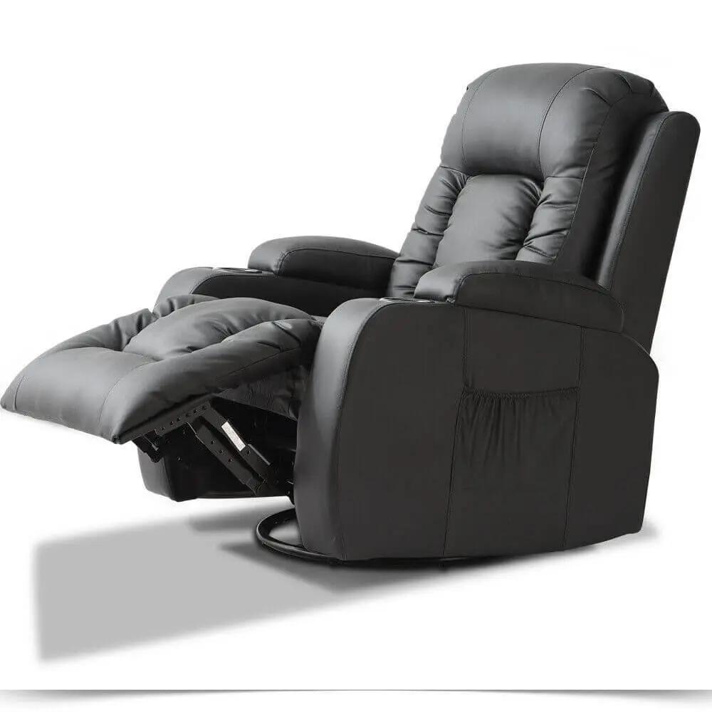 Black premium PU leather electric massage chair recliner with 8-point heated massage and adjustable footrest