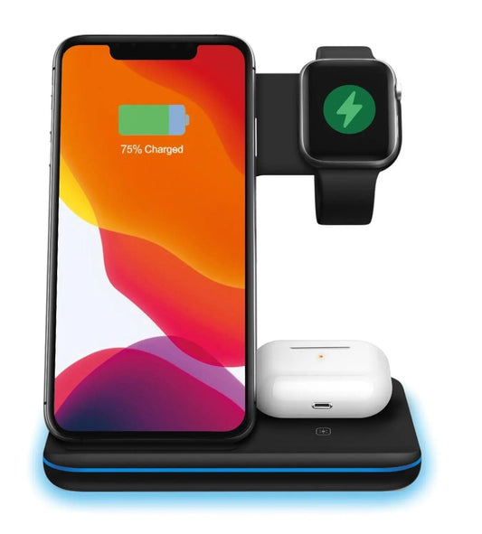 Ninja 15W 3 in 1 Fast Wireless Charging Station for Mobile Phones Yellow Pandora