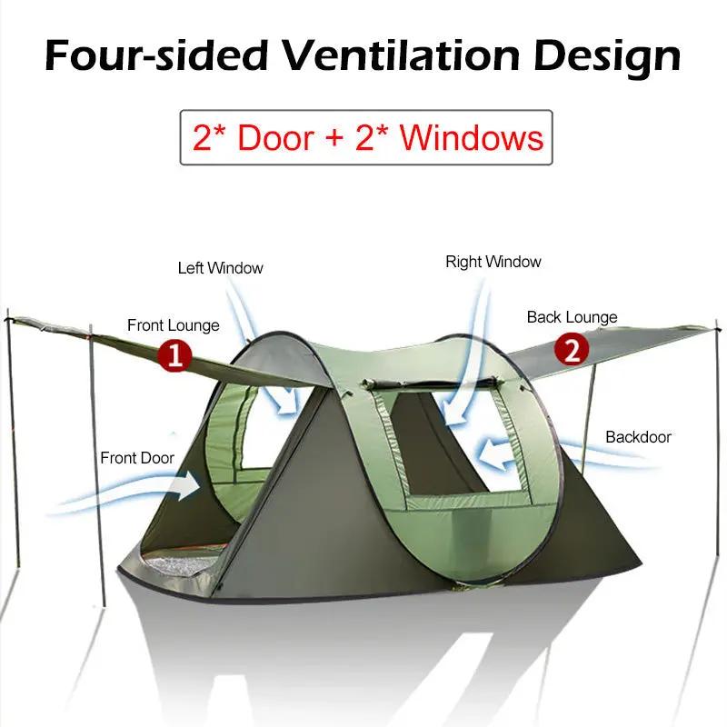 Large Capacity 4 to 5 Persons Automatic Pop Up Camping Tent Yellow Pandora