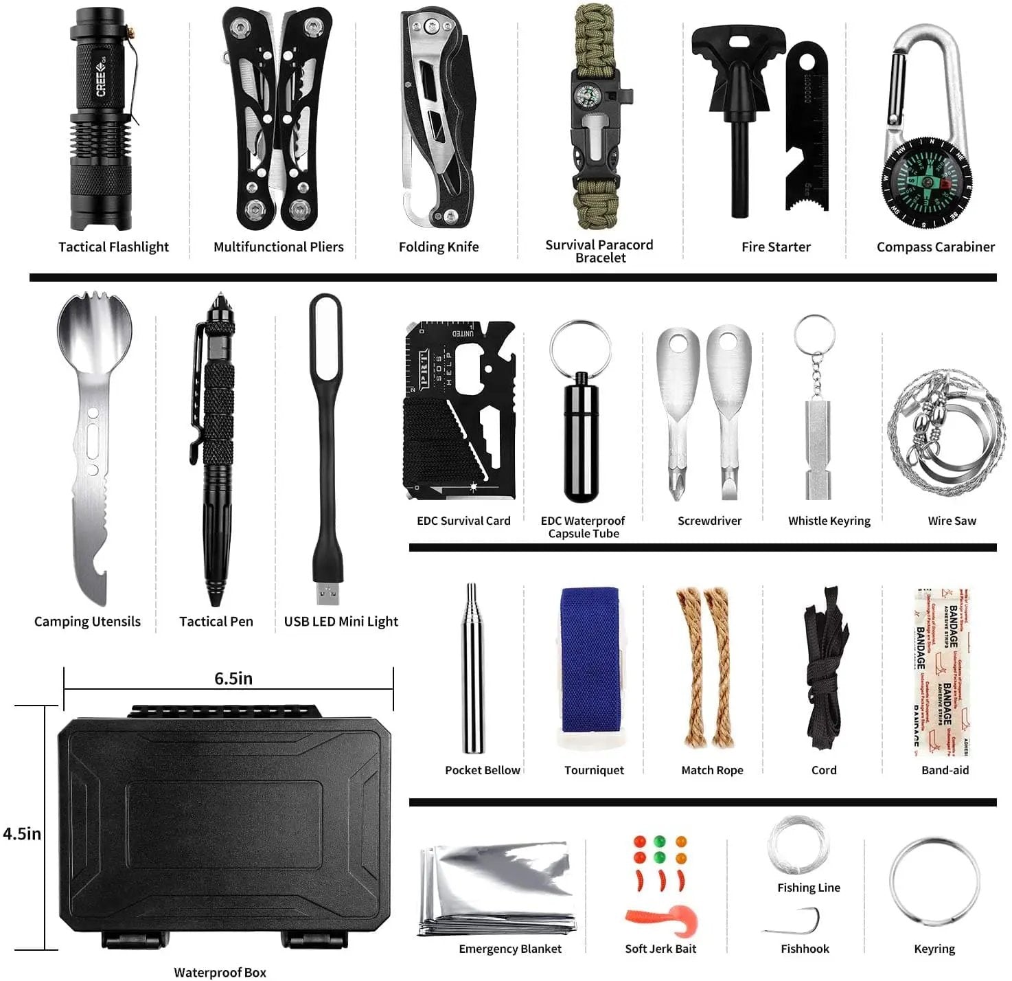 Military Outdoor 60 in 1 Emergency Survival Kit Puce Achilles
