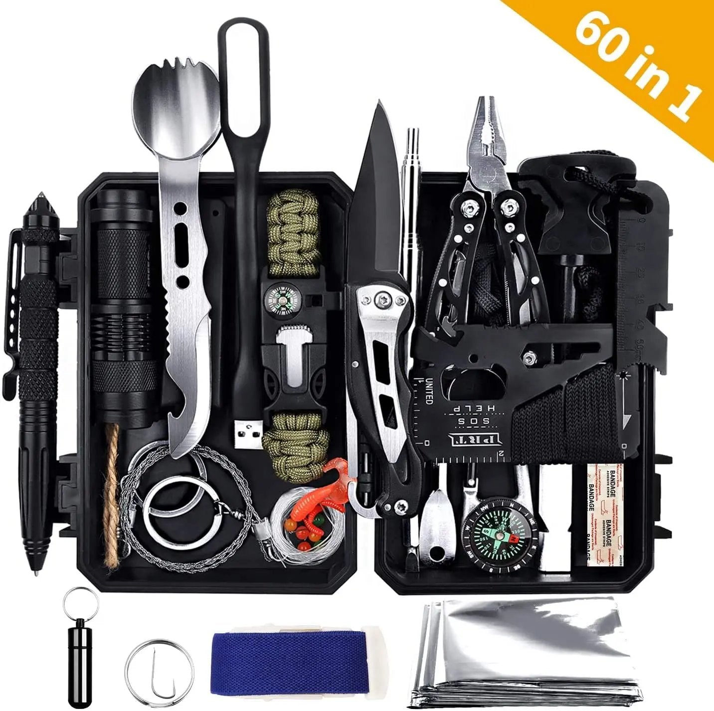 Military Outdoor 60 in 1 Emergency Survival Kit Puce Achilles