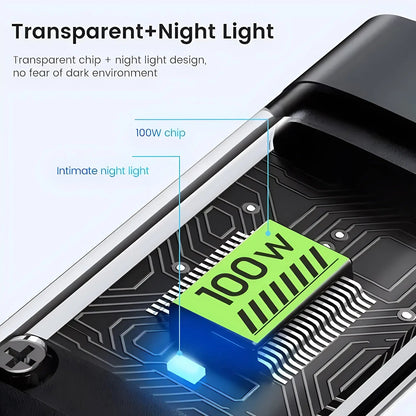 3 in 1 charging cable with transparent 100W chip and night light design for fast charging