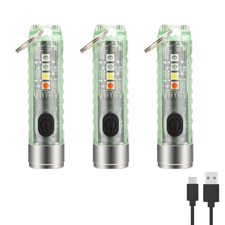 Magnet multifunction warning camping flashlight with 400LM brightness, magnetic tail, violet side lights, and USB charging cable.