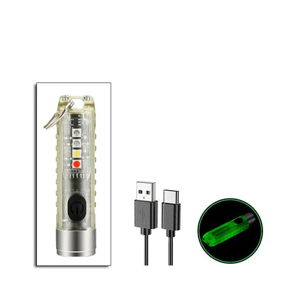 Compact magnet multifunction warning camping flashlight with USB-C charging and glowing green light