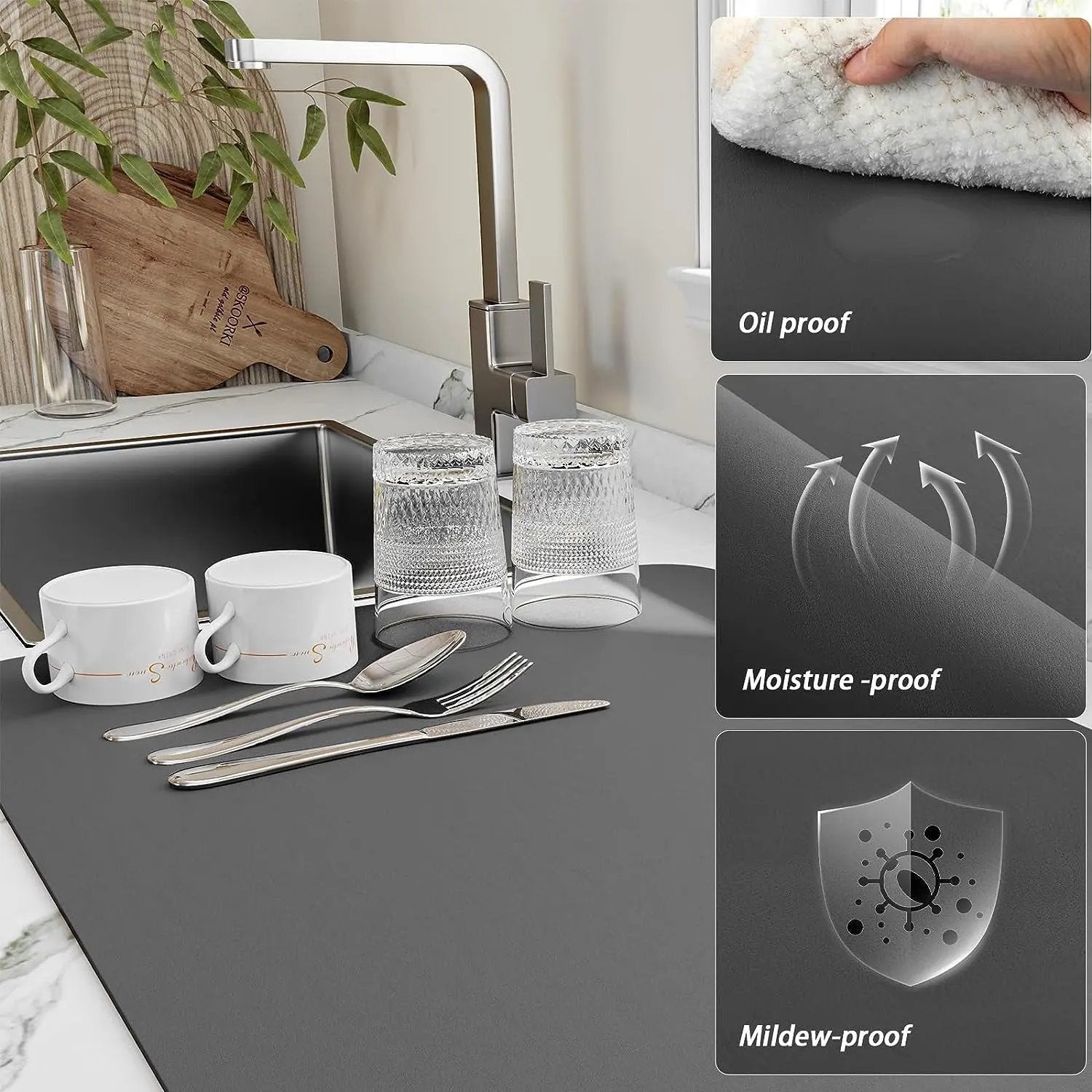 Super Absorbent Dish Drying Mat for Kitchen Counter Champagne Apollo