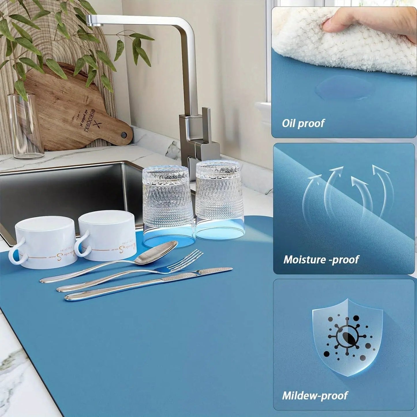 Super Absorbent Dish Drying Mat for Kitchen Counter Champagne Apollo