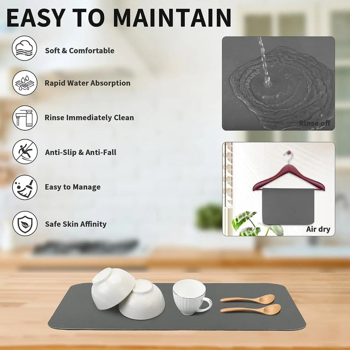Super Absorbent Dish Drying Mat for Kitchen Counter Champagne Apollo