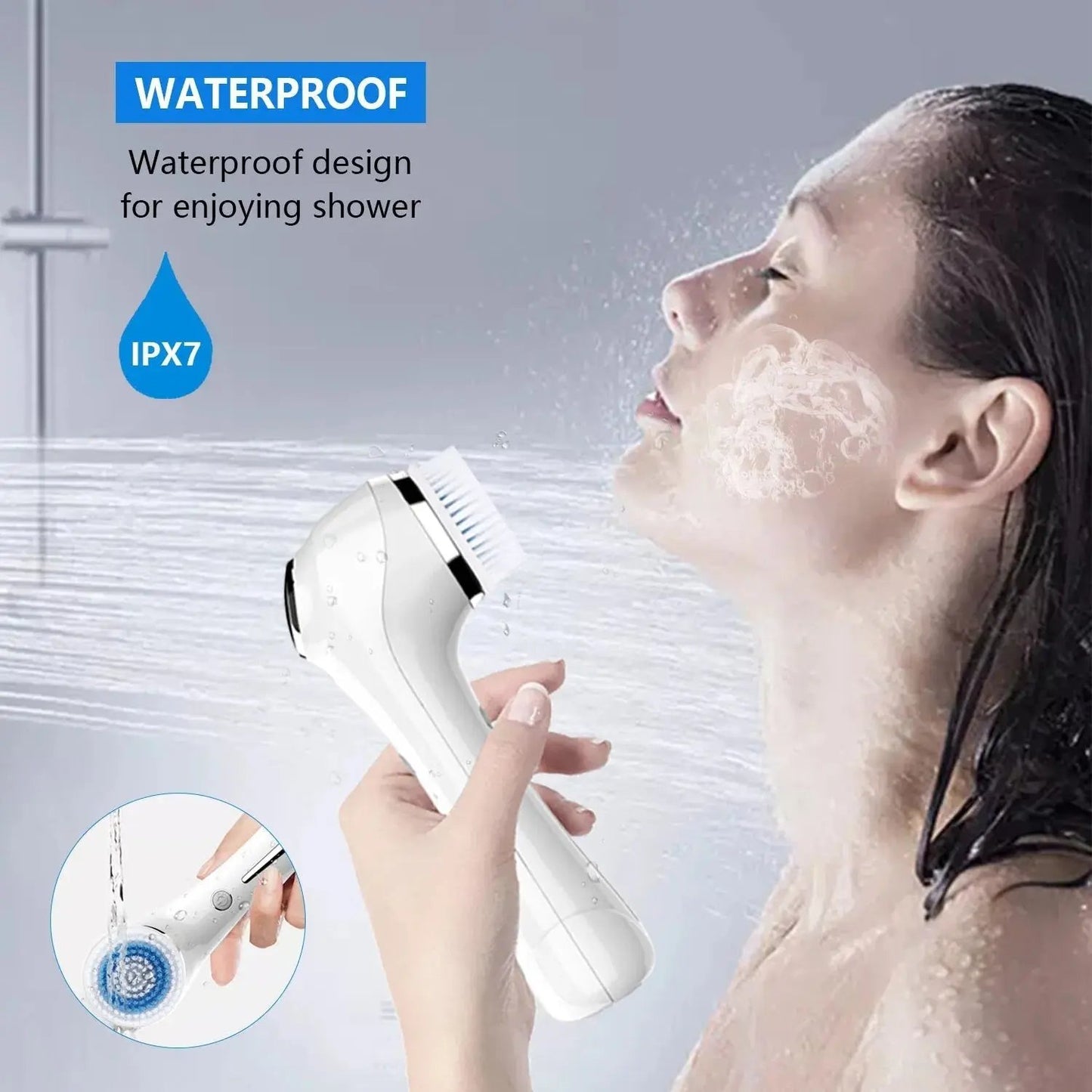 Facial Cleansing Brush, Brush For Exfoliating, IPX7 Waterproof 3 In 1 CJDropshipping