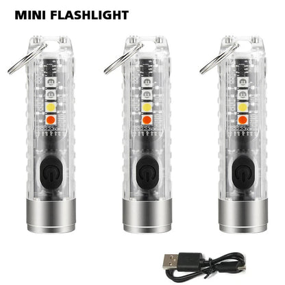 Compact Magnet Multifunction Warning camping flashlight with magnetic tail, violet side lights, and USB charging cable
