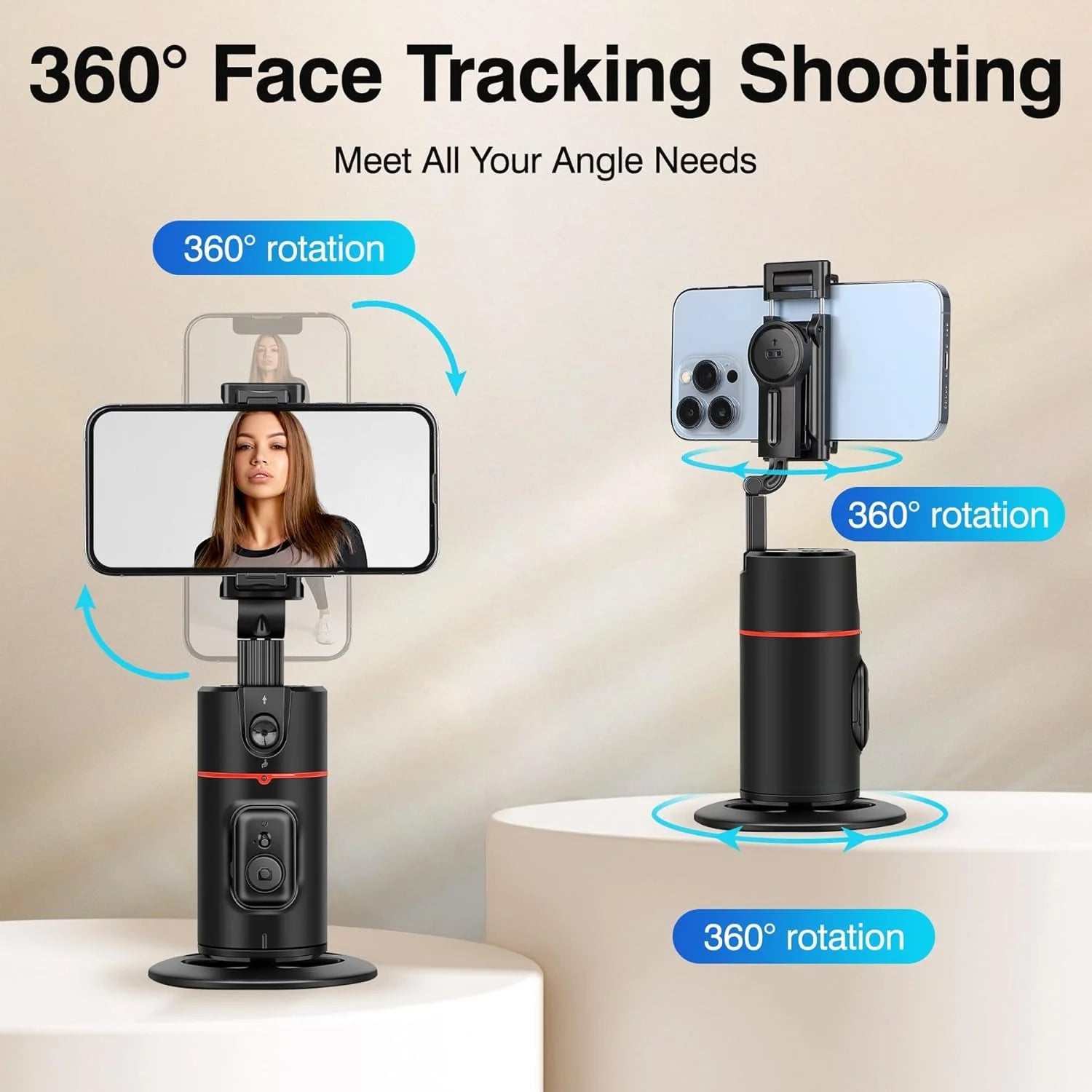 Auto Face Tracking Phone Holder Tripod, No App Required, 360° Rotation Smart Face Body Tracking Tripod Selfie Phone Camera Stand for TIK Tok, Vlog, Live Streaming, Youtube Video
