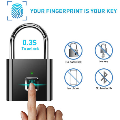 Black silver USB rechargeable fingerprint door smart lock with quick unlock and high-security zinc alloy metal design