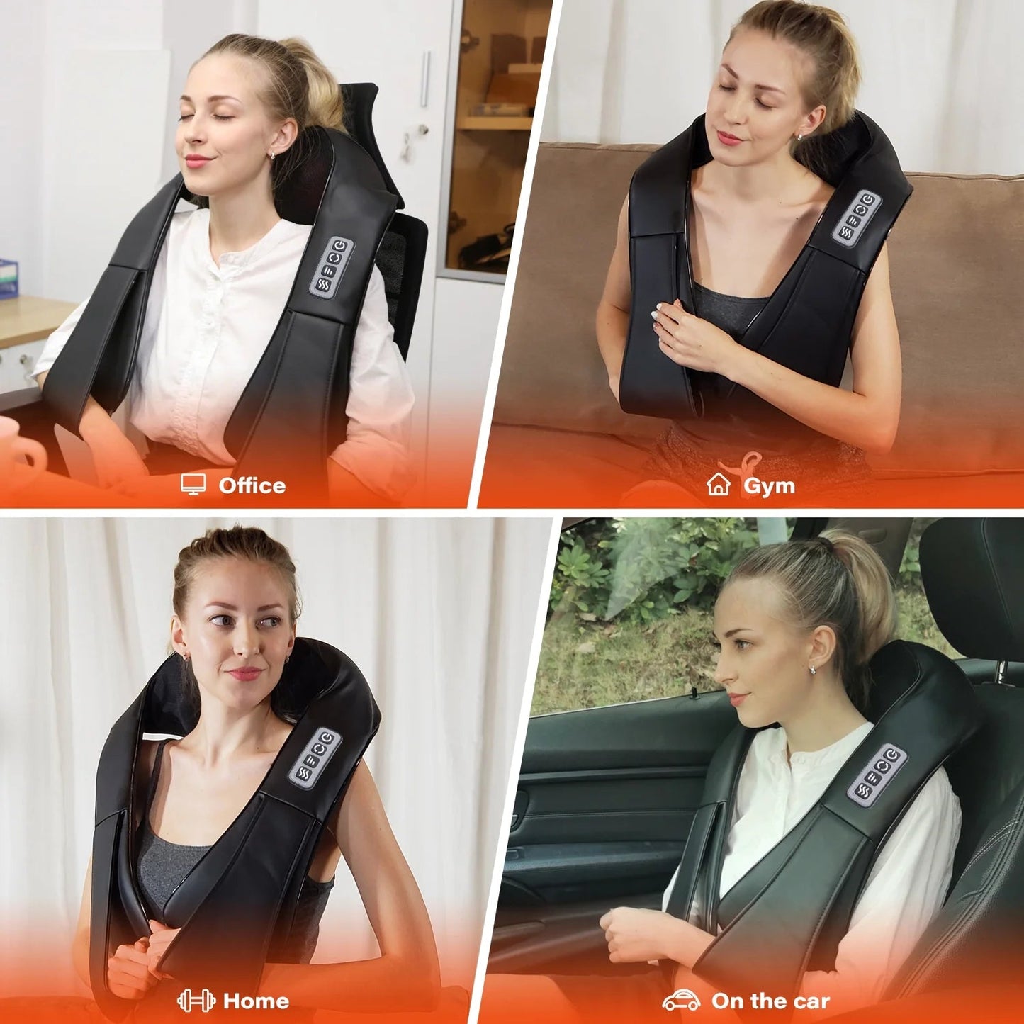 Shiatsu deep tissue neck, shoulder, and back massager with heat for office, gym, home, and car use