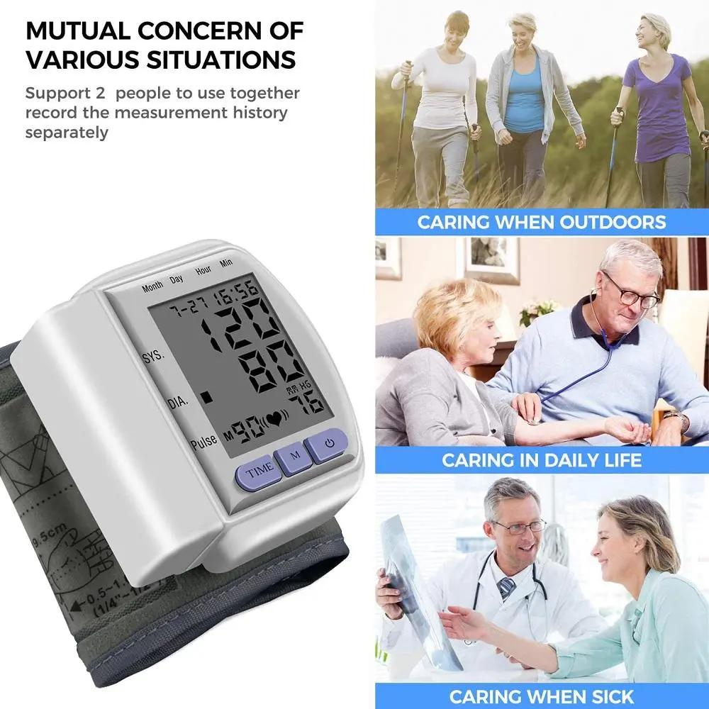 Digital wrist blood pressure monitor with LCD display and memory function for accurate arterial pressure measurement