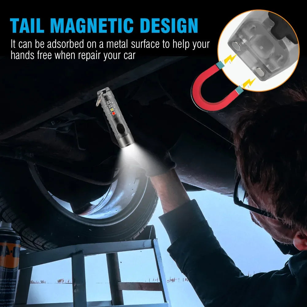 Compact Magnet Multifunction Warning camping flashlight with magnetic tail and bright LED light for hands-free use during repairs