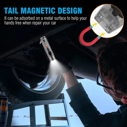 Compact Magnet Multifunction Warning camping flashlight with magnetic tail and bright LED light for hands-free use during repairs
