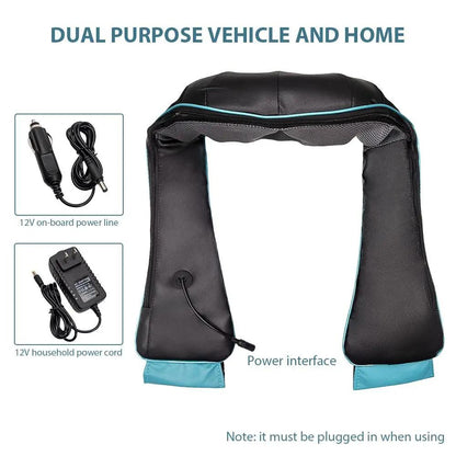 Electric Shiatsu neck and back massager with heat, dual power cords for car and home, portable design