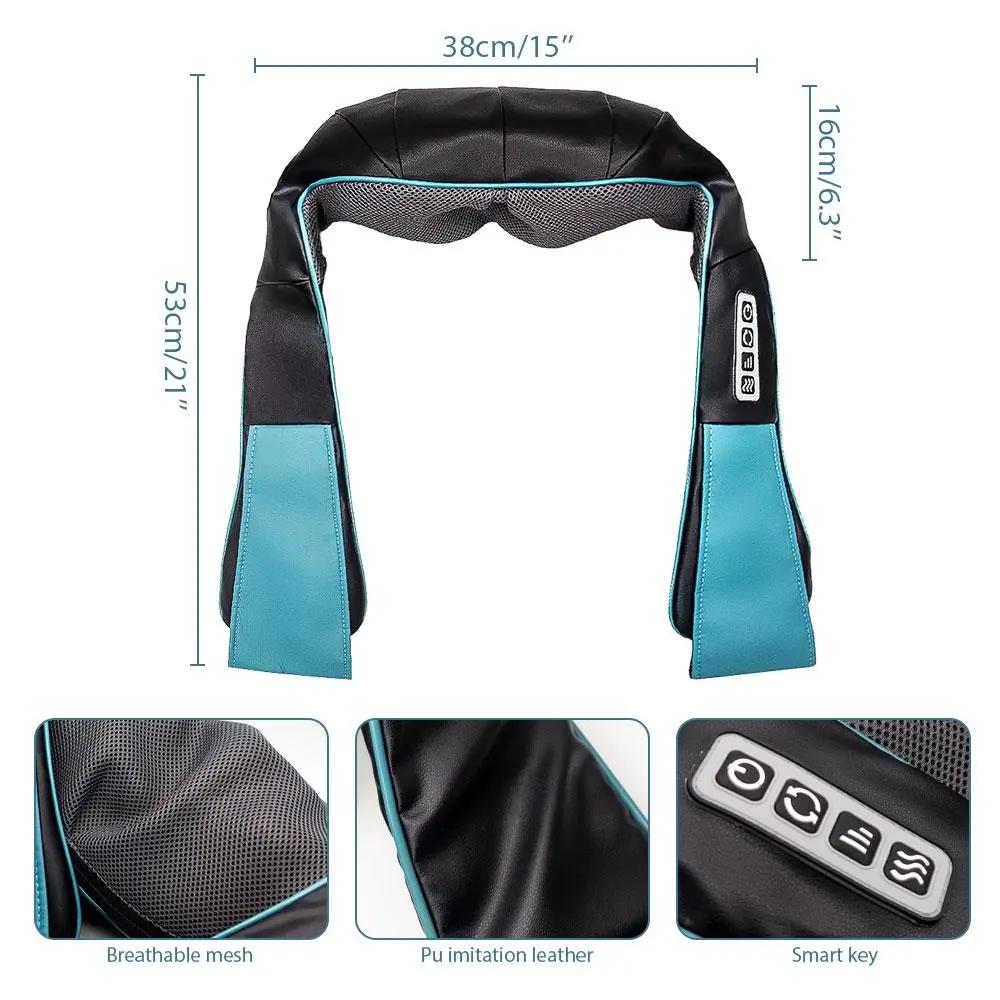 Electric Shiatsu neck back massager with soothing heat, breathable mesh, PU leather, and smart control buttons