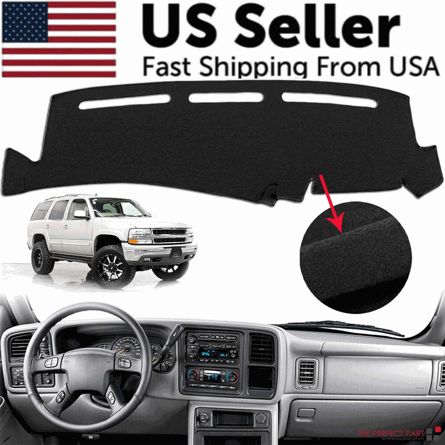 Black custom fit car dash cover mat for Chevy Silverado 1500 2500 Tahoe dashboard protection