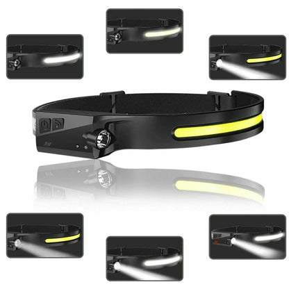 COB LED Headlamp USB Rechargeable Headlight Torch Work Light Bar Head Puce Gaia
