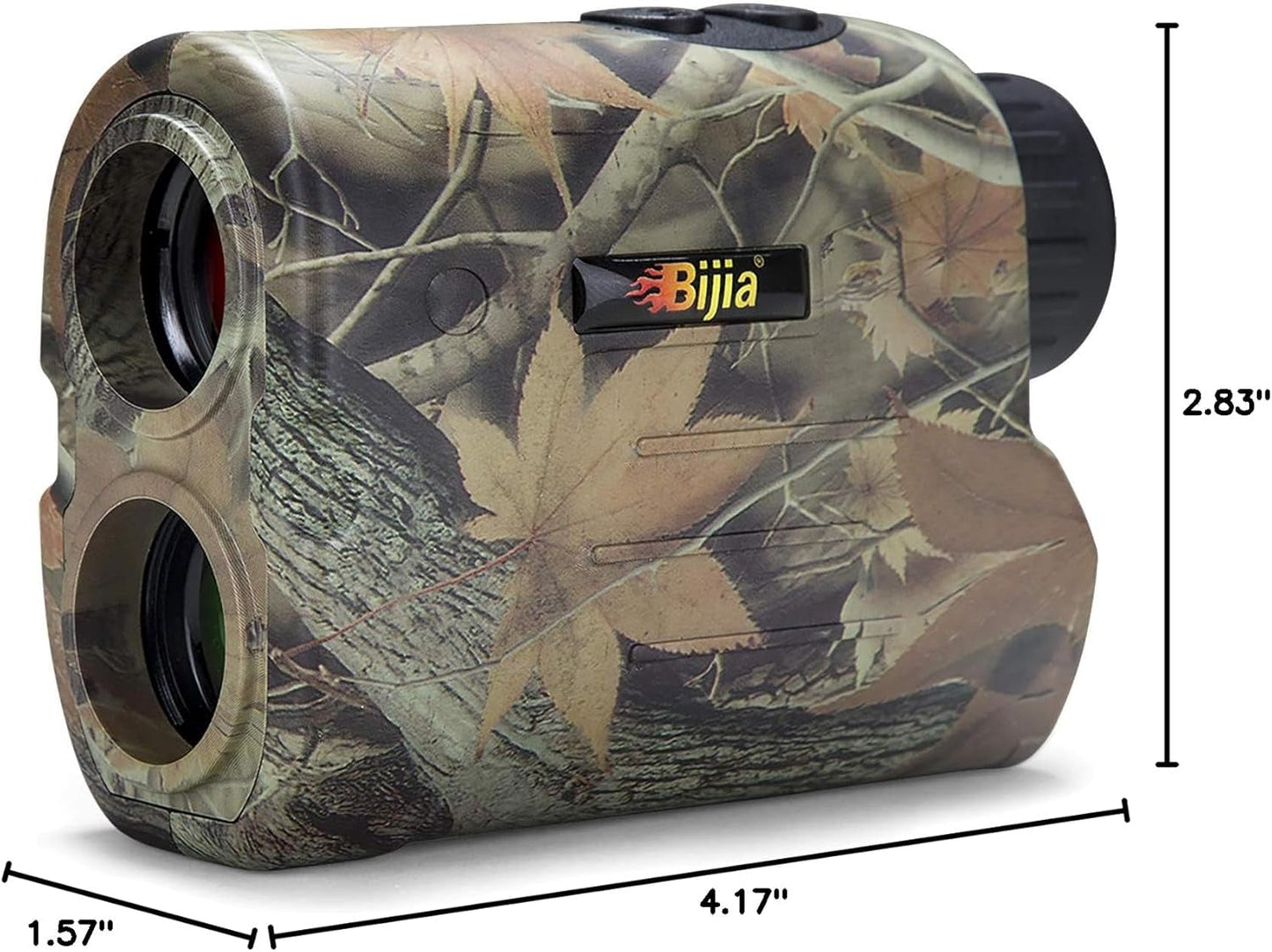 Compact camo hunting rangefinder with 6X magnification and multifunction laser for precise distance, speed, angle, and slope measurements.