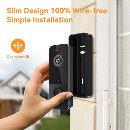 Wireless doorbell camera with chime easy one-touch installation black slim design