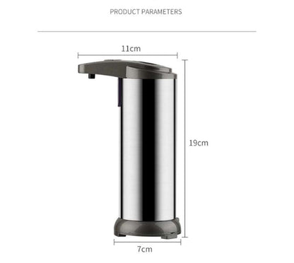 Automatic liquid soap dispenser with touchless operation and stainless steel body in silver color