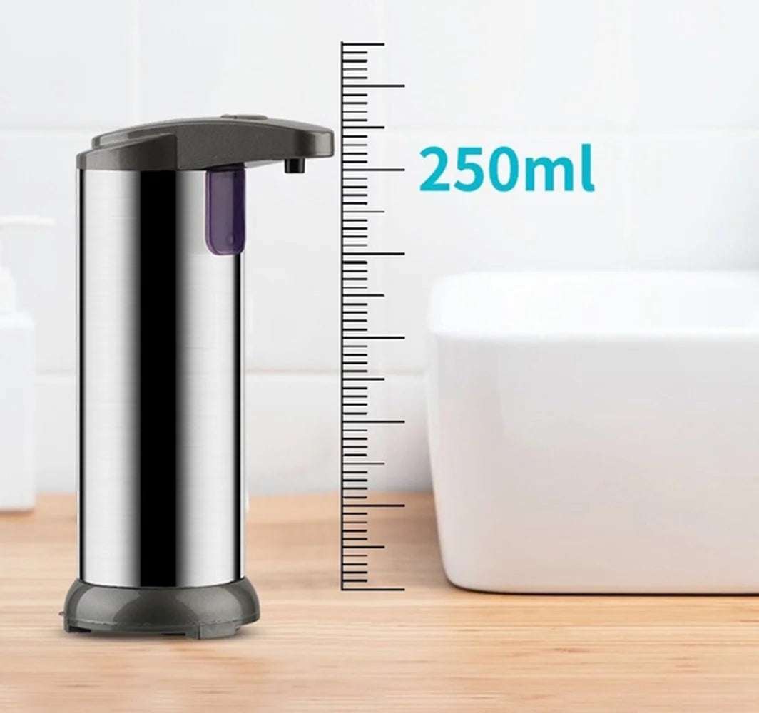Silver stainless steel automatic liquid soap dispenser with touchless infrared sensor and 250ml capacity
