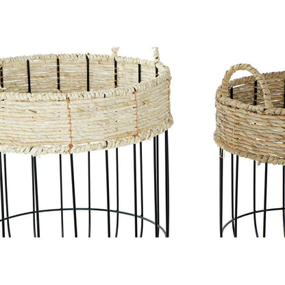 Basket set DKD Home Décor metal and fiber loft style black and natural 2 pieces