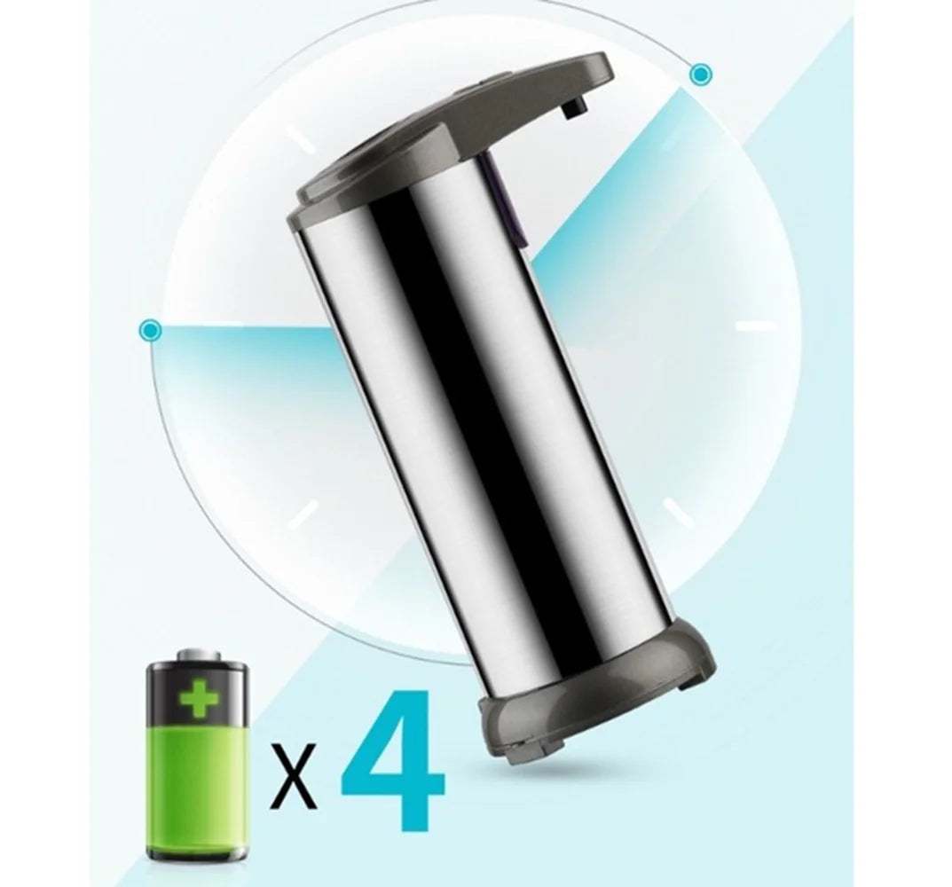 Silver stainless steel automatic liquid soap dispenser with touchless infrared sensor and battery operation