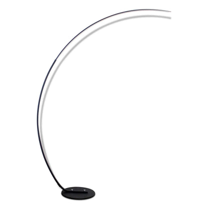 Black RGBW Modern Curve Floor Lamp with metal and aluminum body, LED dimmable light, remote control, 16 million colors, and 358 light effects