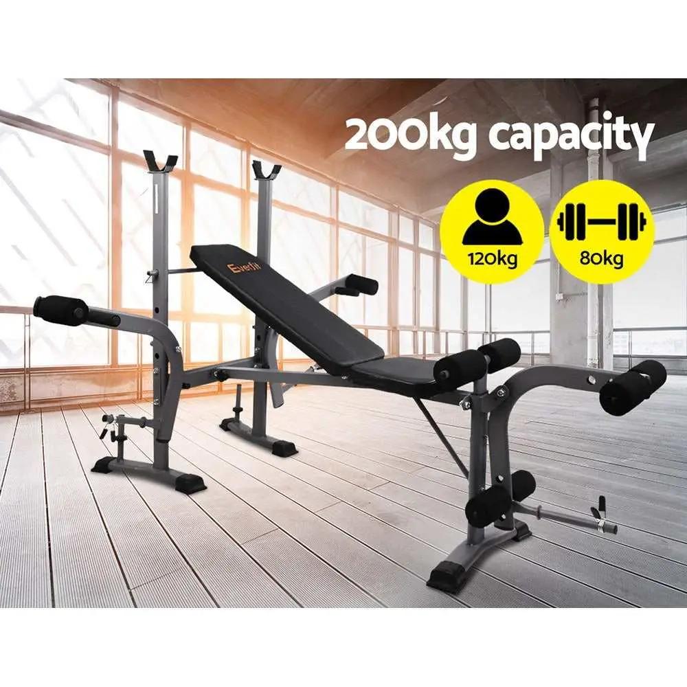 Multi Station Weight Bench with adjustable incline and 200kg capacity in home gym setting