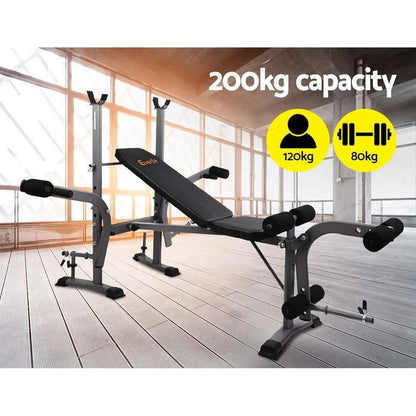 Multi Station Weight Bench with adjustable incline and 200kg capacity in home gym setting