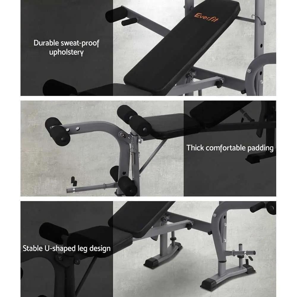 Everfit multi station weight bench with adjustable incline, thick padding, and stable U-shaped leg design