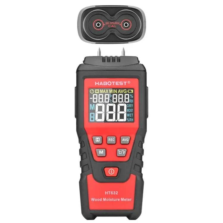 HABOTEST HT632 portable digital wood moisture meter with embedded probe and color display