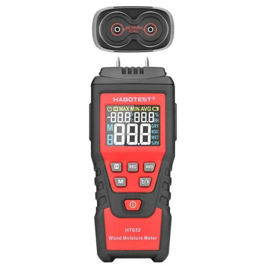 HABOTEST HT632 portable digital wood moisture meter with embedded probe and color display