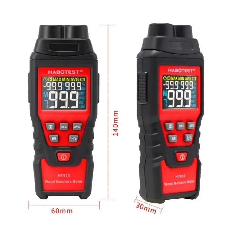 HABOTEST HT632 portable digital wood moisture meter with embedded probe and color display