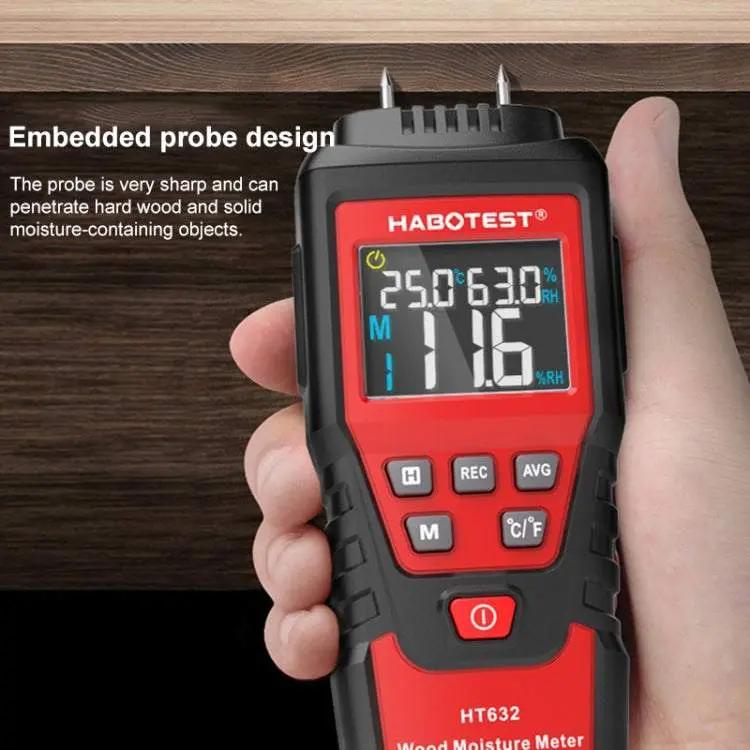 HABOTEST HT632 portable wood moisture meter with embedded probe and digital display