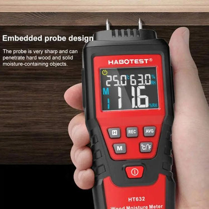 HABOTEST HT632 portable wood moisture meter with embedded probe and digital display
