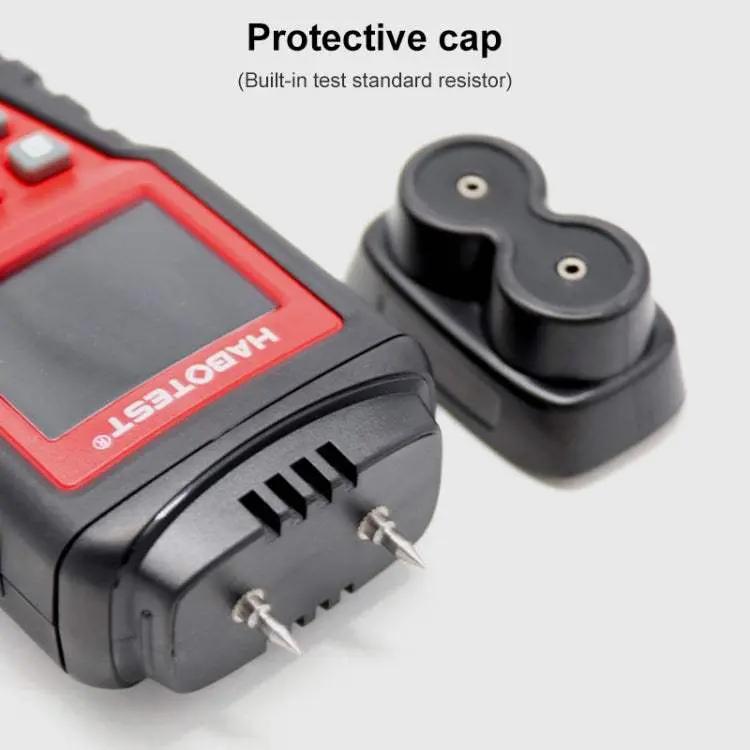 HABOTEST HT632 portable digital wood moisture meter with sharp embedded probe and protective cap.