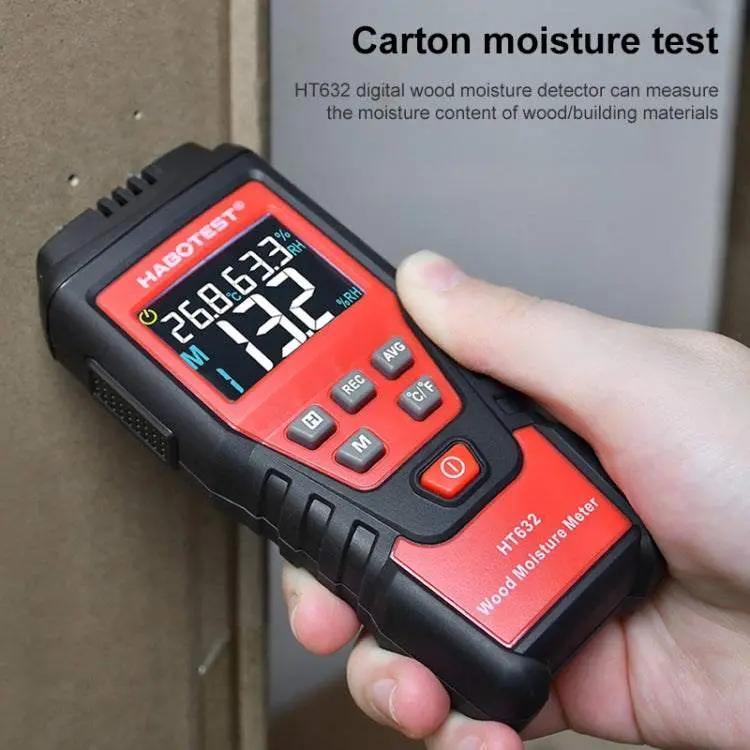 HABOTEST HT632 portable digital wood moisture meter with color display and embedded sharp probe measuring wood humidity