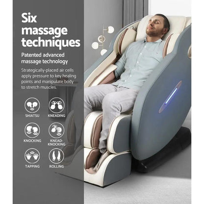 Man relaxing in Livemor Electric Massage Chair recliner using six advanced massage techniques including shiatsu and kneading