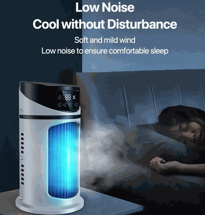 Mini Portable Water Air Cooling Fan emitting cool air with low noise for comfortable sleep next to sleeping person