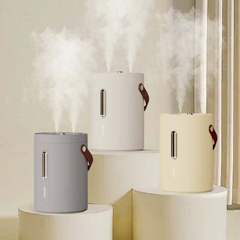 Rechargeable wireless air humidifier with 2500ML water tank and mist spray in beige, white, and gray colors