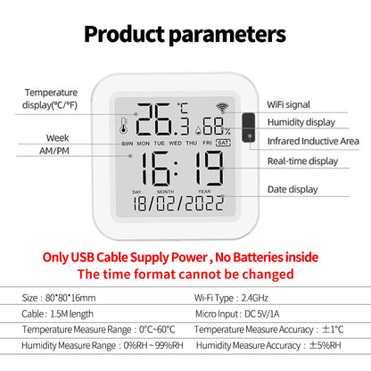 Tuya Temperature and Humidity Smart Sensor With Backlight for Smart