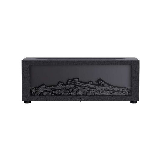 black rectangular flame aromatherapy machine with realistic firewood design and LED flame effect