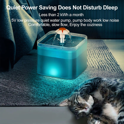 2L automatic ultra-silent water fountain for cats and small dogs with LED light and multi-stage filtration system