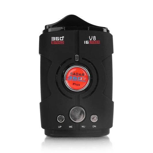 V8 Car Radar Detector black compact 360 degree speed camera detector with nine-band radar signal detection and voice warnings