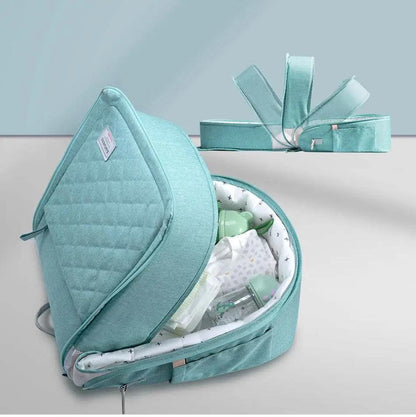 Portable baby diaper bag backpack with changing pad and baby bottles storage in teal color