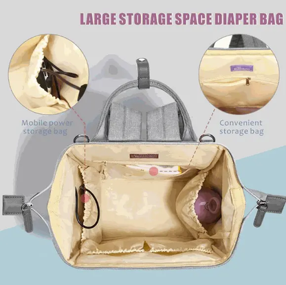 Quilted diaper bag backpack with large storage space and multiple convenient pockets in durable Oxford fabric